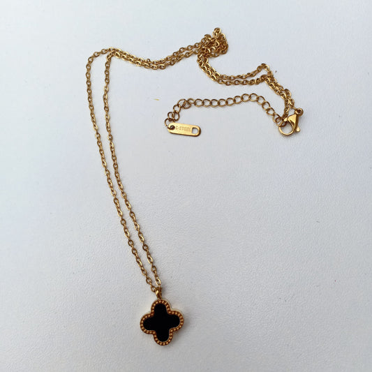 Stainless Steel - Black Clover Necklace